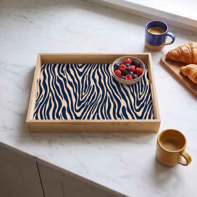 Dienblad - Zebra - Patroon - Blauw - Beige — 4