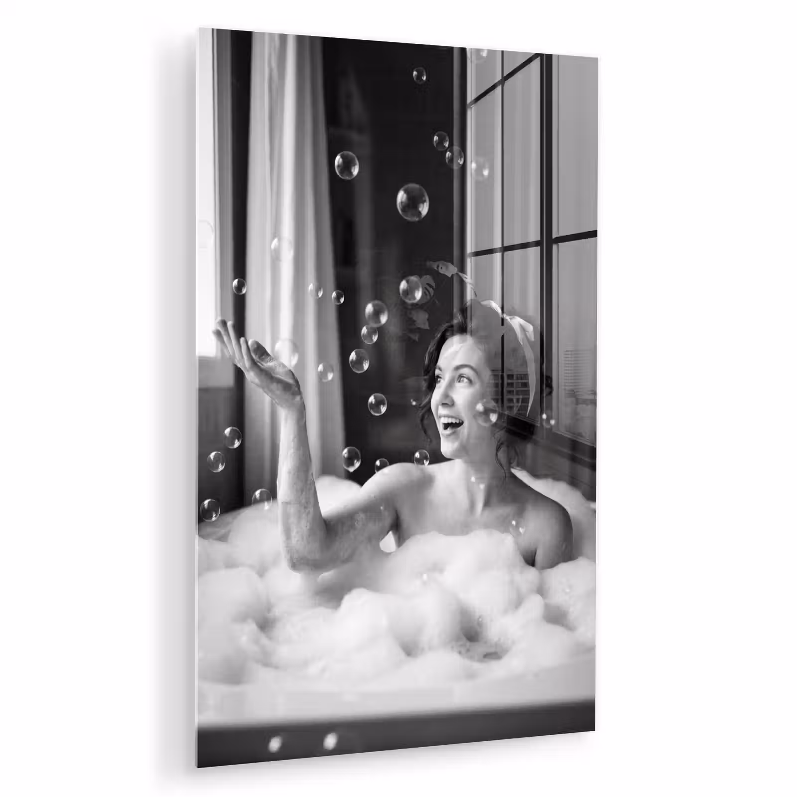 Glas schilderij - Bad - Bubbels - Zwart - Wit — 1