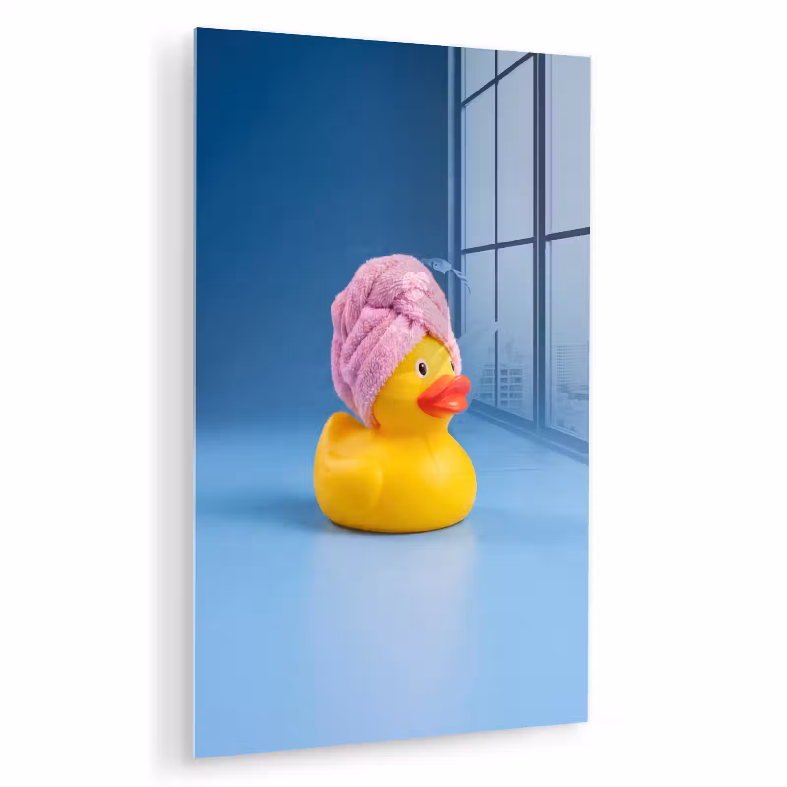 Glas schilderij - Badeend - Handdoek - Blauw — 1