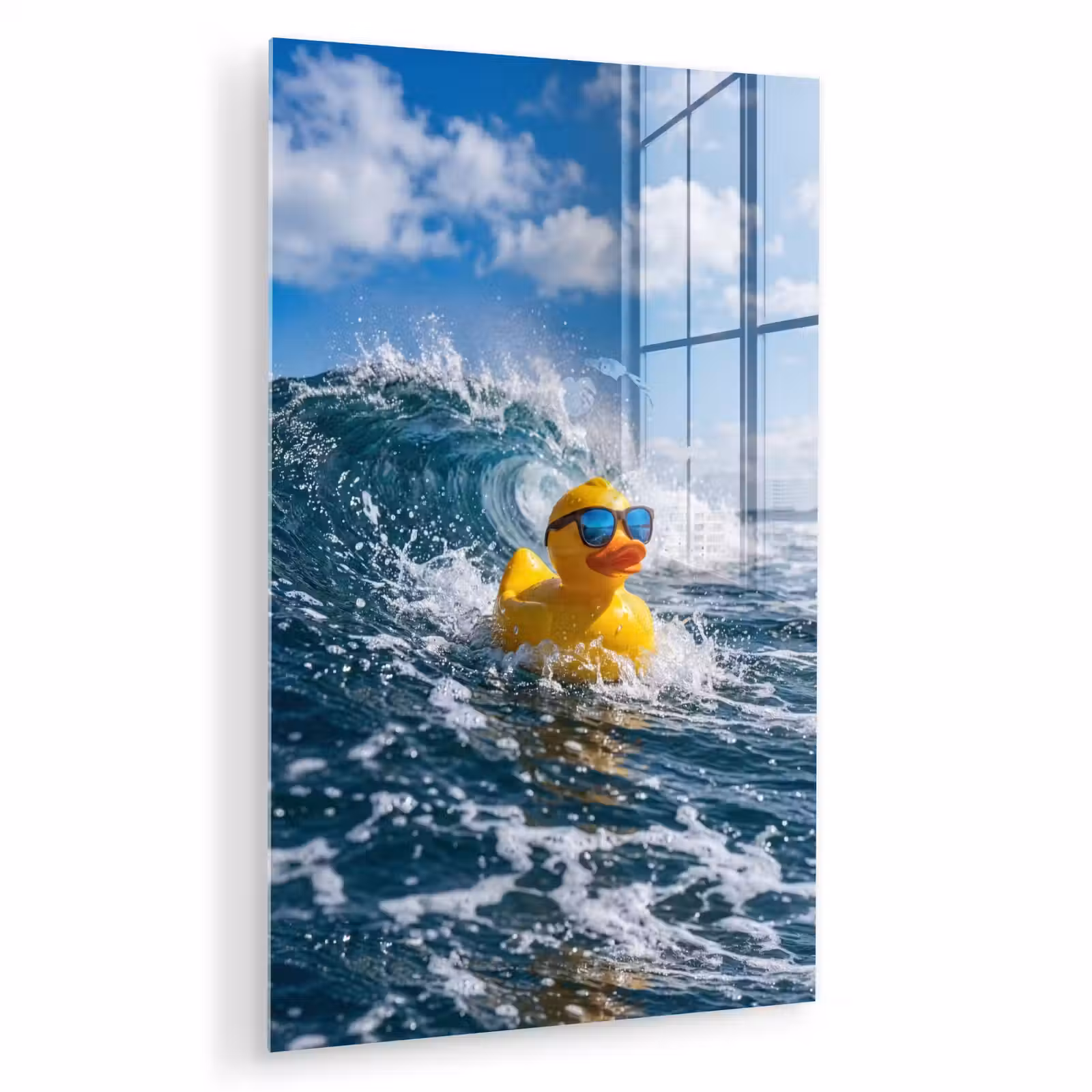 Glas schilderij - Badeend - Stoer - Golven — 1