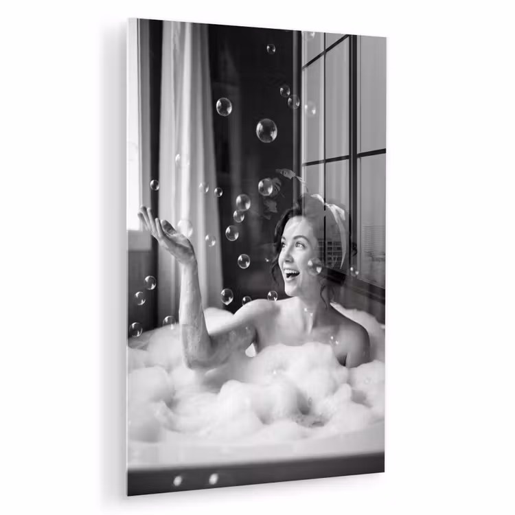 Glas schilderij - Bad - Bubbels - Zwart - Wit — 1