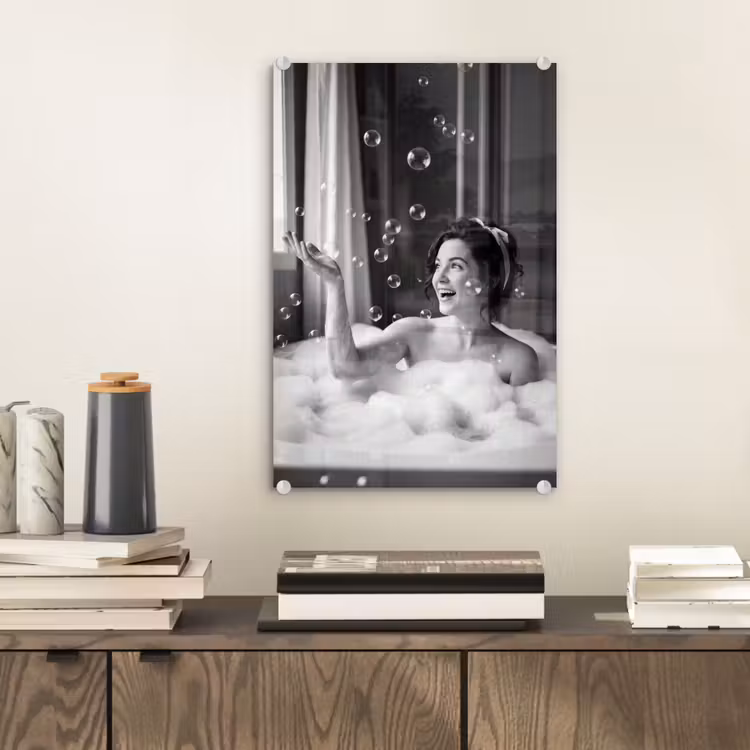 Glas schilderij - Bad - Bubbels - Zwart - Wit — 2