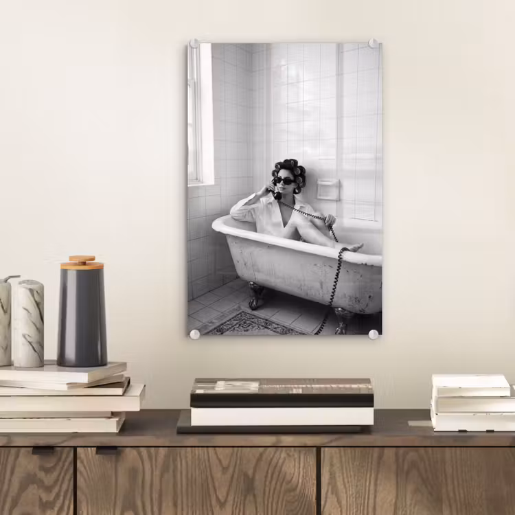 Glas schilderij - Bad - Vrouw - Zwart - Wit — 2