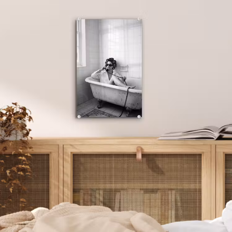 Glas schilderij - Bad - Vrouw - Zwart - Wit — 5