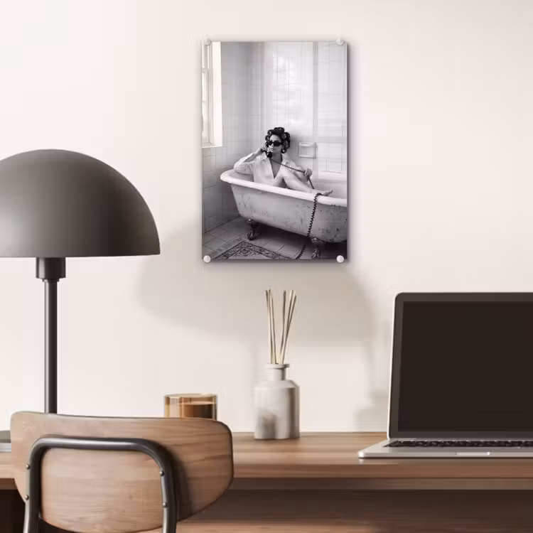 Glas schilderij - Bad - Vrouw - Zwart - Wit — 7