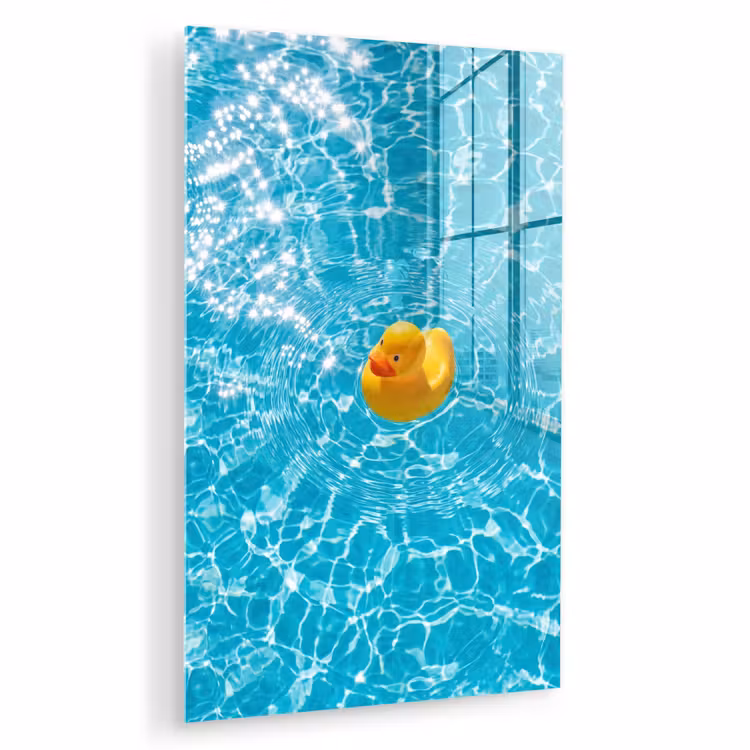 Glas schilderij - Badeend - Dobberen - Blauw — 1
