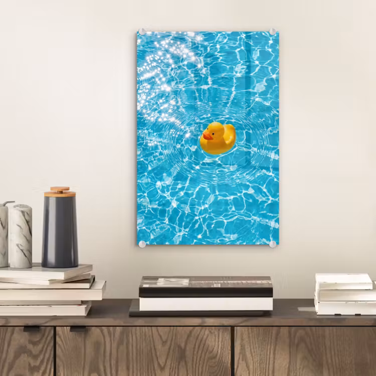 Glas schilderij - Badeend - Dobberen - Blauw — 2