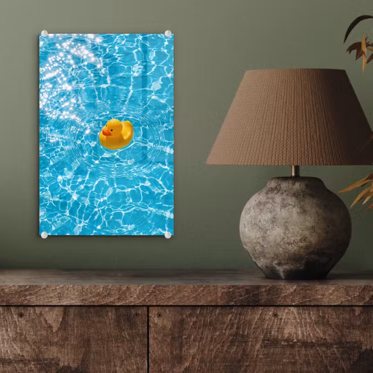 Glas schilderij - Badeend - Dobberen - Blauw — 4
