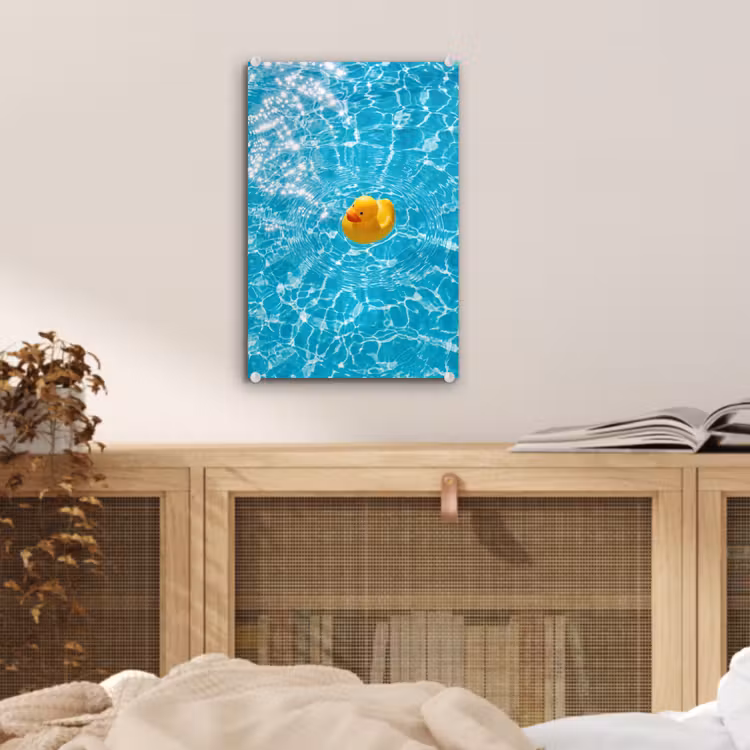 Glas schilderij - Badeend - Dobberen - Blauw — 5
