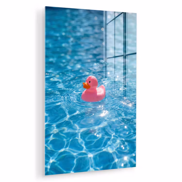 Glas schilderij - Badeend - Dobberend - Roze — 1