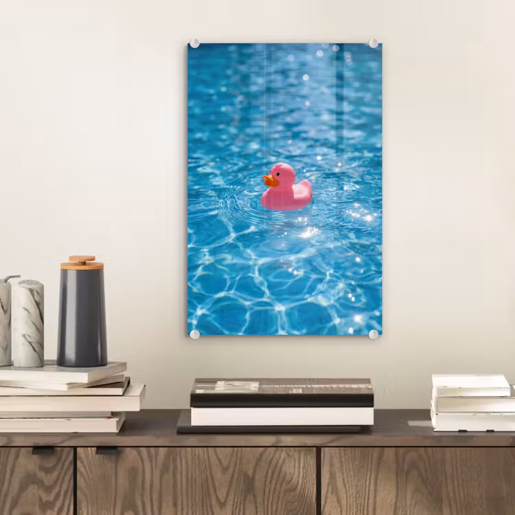 Glas schilderij - Badeend - Dobberend - Roze — 2