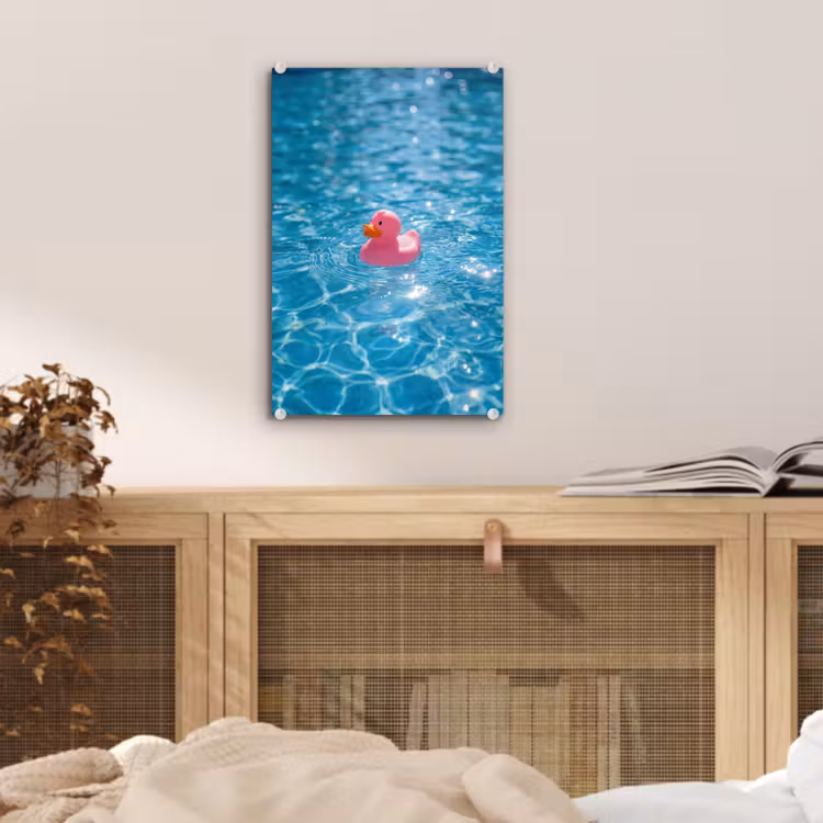 Glas schilderij - Badeend - Dobberend - Roze — 5