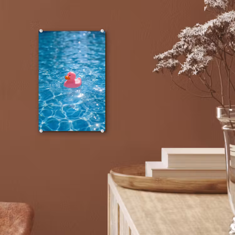 Glas schilderij - Badeend - Dobberend - Roze — 6