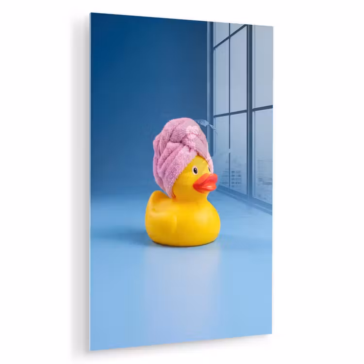 Glas schilderij - Badeend - Handdoek - Blauw — 1
