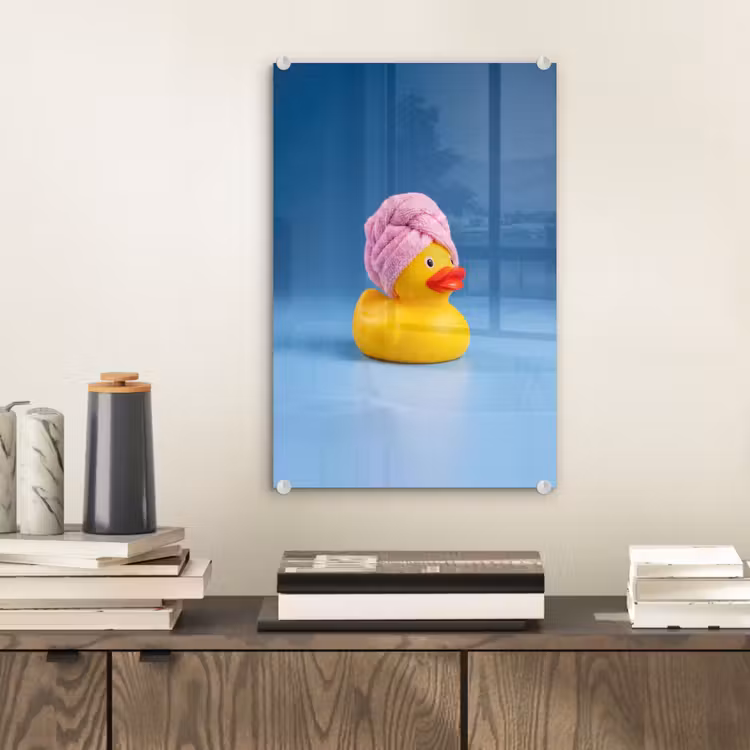 Glas schilderij - Badeend - Handdoek - Blauw — 2