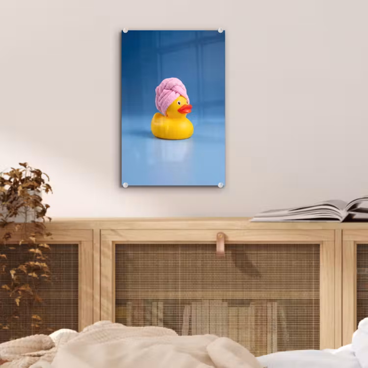 Glas schilderij - Badeend - Handdoek - Blauw — 5