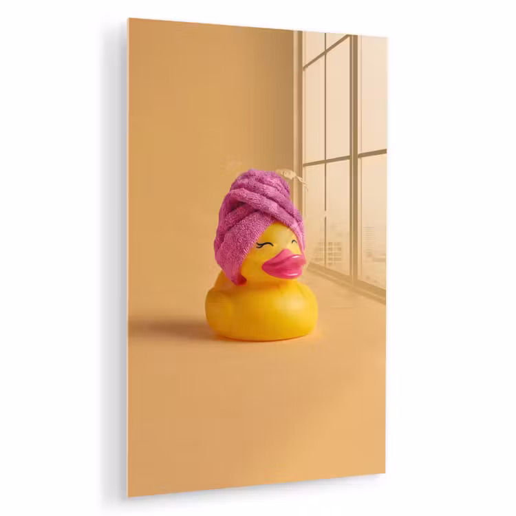 Glas schilderij - Badeend - Handdoek - Kleurrijk — 1