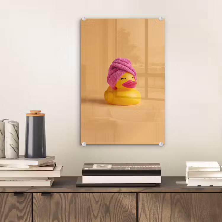 Glas schilderij - Badeend - Handdoek - Kleurrijk — 2