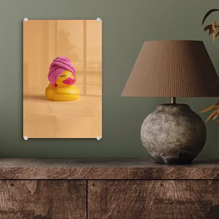 Glas schilderij - Badeend - Handdoek - Kleurrijk — 4