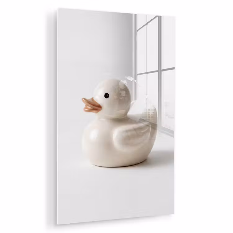 Glas schilderij - Badeend - Minimalistisch - Wit — 1