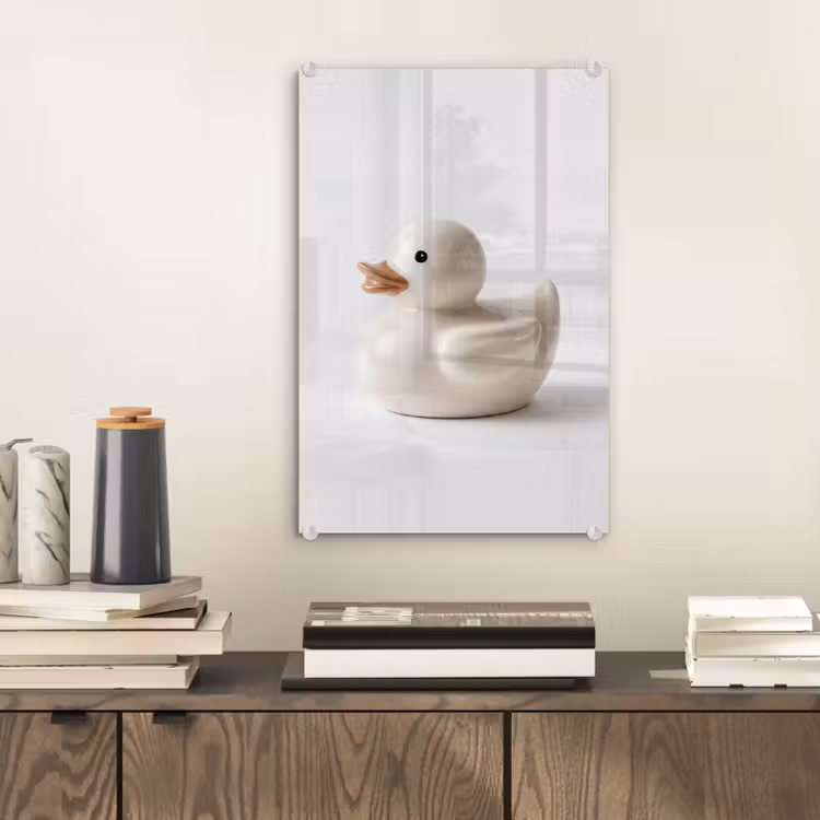 Glas schilderij - Badeend - Minimalistisch - Wit — 2