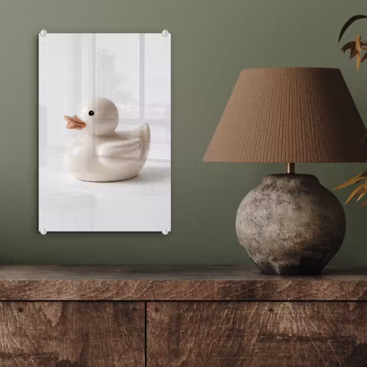 Glas schilderij - Badeend - Minimalistisch - Wit — 4