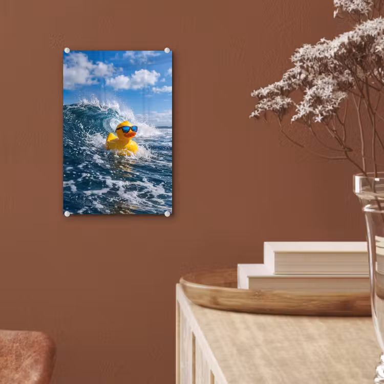 Glas schilderij - Badeend - Stoer - Golven — 6