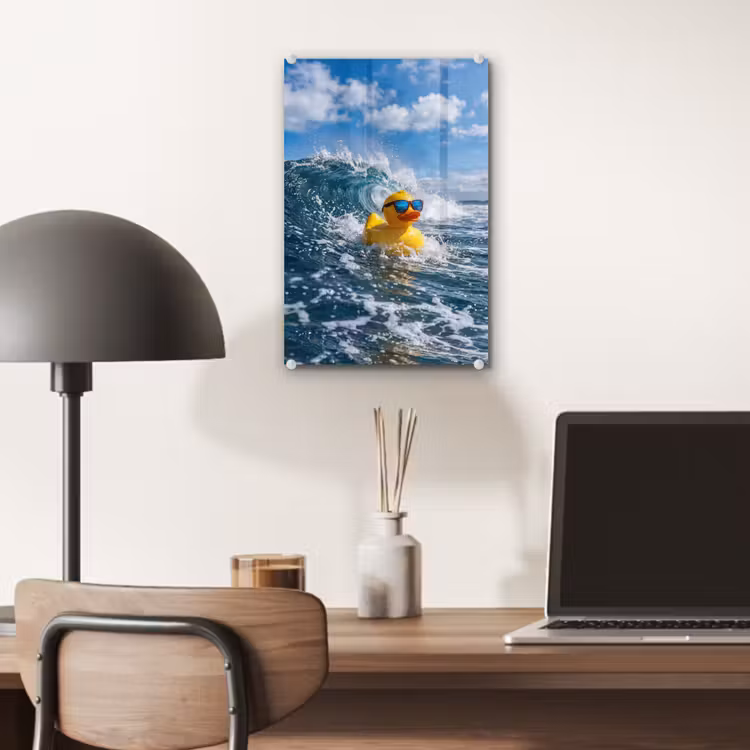 Glas schilderij - Badeend - Stoer - Golven — 7