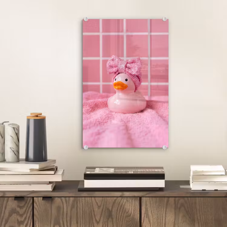 Glas schilderij - Badeend -Strik - Roze — 2