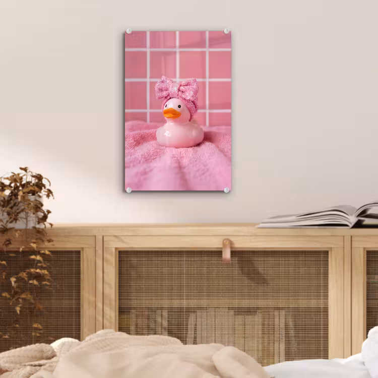 Glas schilderij - Badeend -Strik - Roze — 5