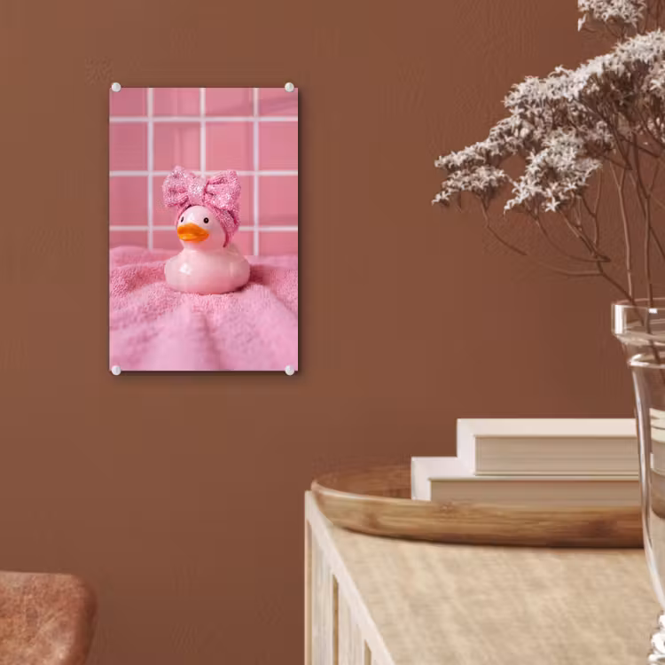 Glas schilderij - Badeend -Strik - Roze — 6