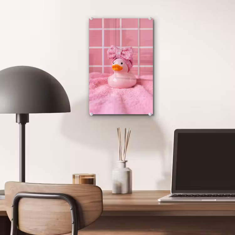 Glas schilderij - Badeend -Strik - Roze — 7