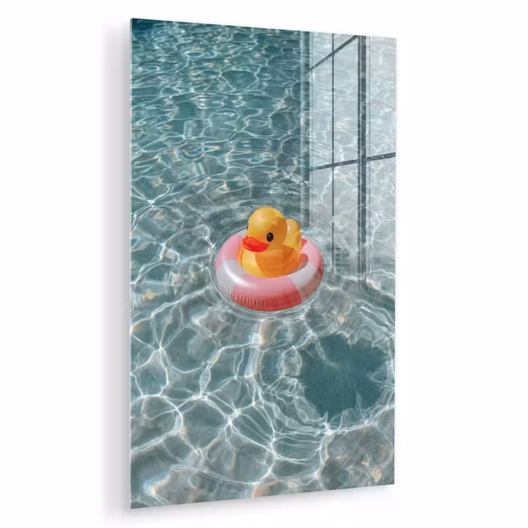 Glas schilderij - Badeend - Zwemband - Geel — 1