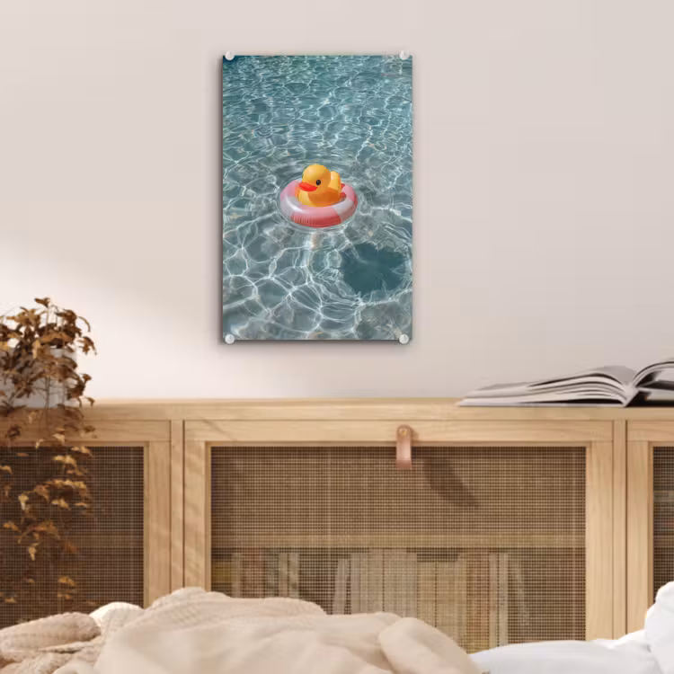 Glas schilderij - Badeend - Zwemband - Geel — 5