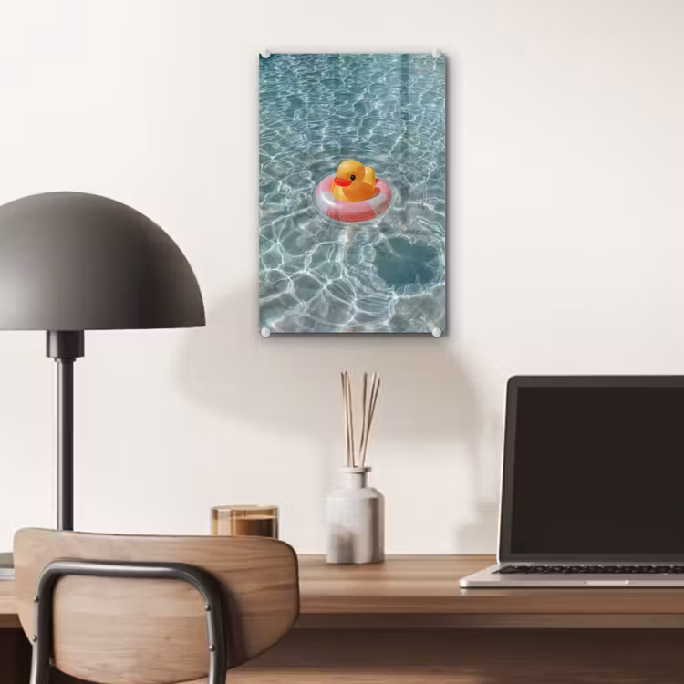 Glas schilderij - Badeend - Zwemband - Geel — 7