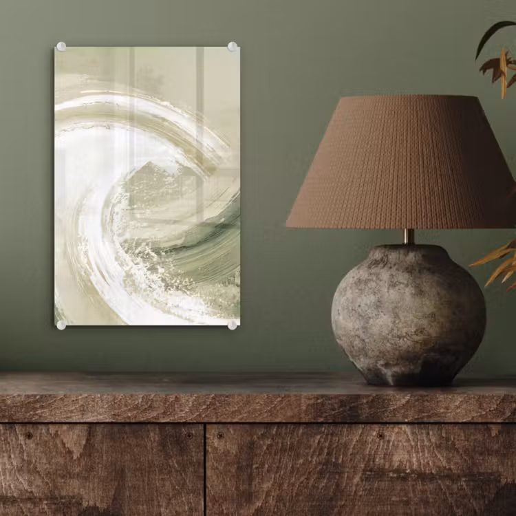 Glas schilderij - Abstract - Penseelstreken - Golven - Groen — 4