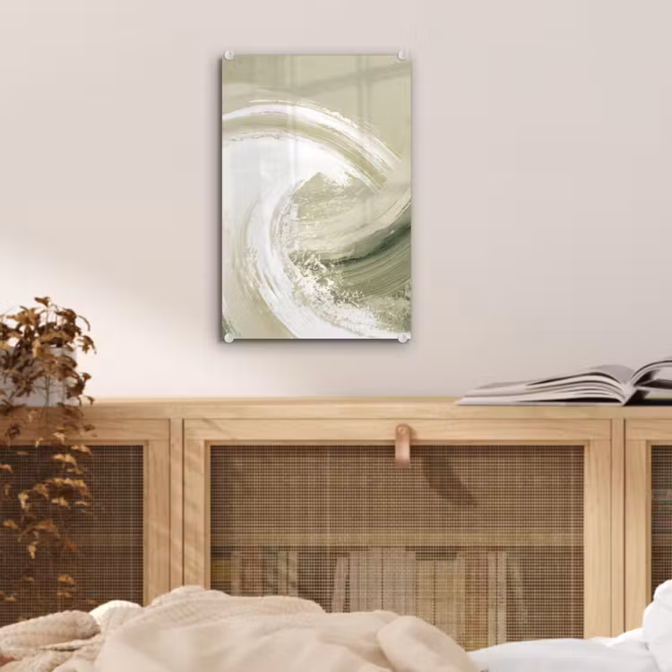 Glas schilderij - Abstract - Penseelstreken - Golven - Groen — 5