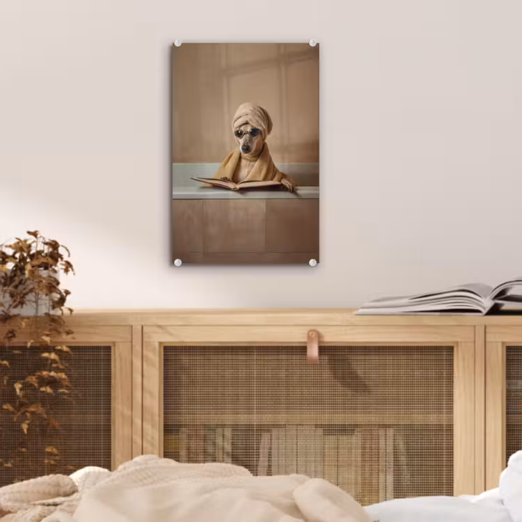 Glas schilderij - Bad - Hond - Boek - Zonnebril — 5