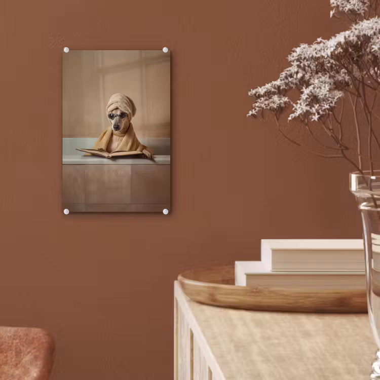 Glas schilderij - Bad - Hond - Boek - Zonnebril — 6