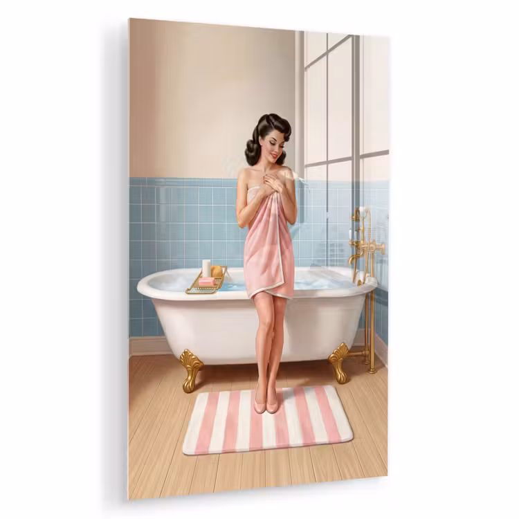 Glas schilderij - Badkamer - Vrouw - Roze — 1