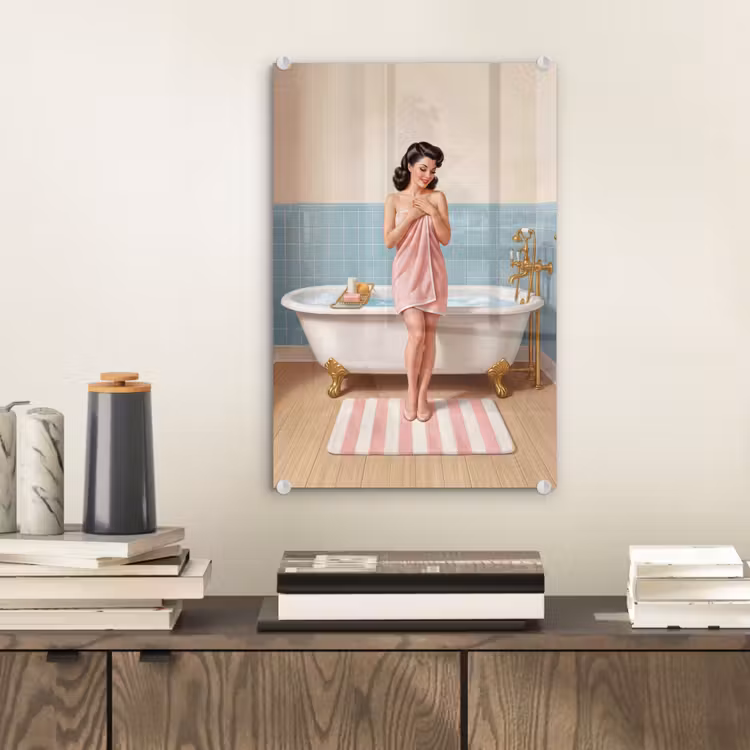 Glas schilderij - Badkamer - Vrouw - Roze — 2