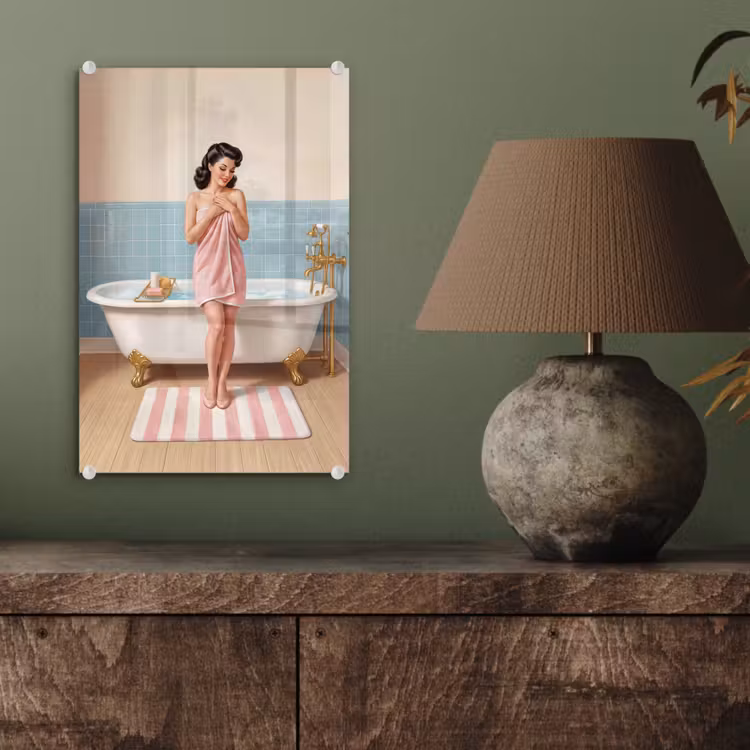 Glas schilderij - Badkamer - Vrouw - Roze — 4