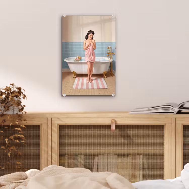Glas schilderij - Badkamer - Vrouw - Roze — 5