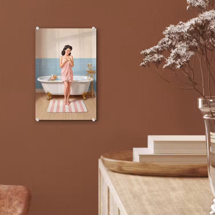Glas schilderij - Badkamer - Vrouw - Roze — 6