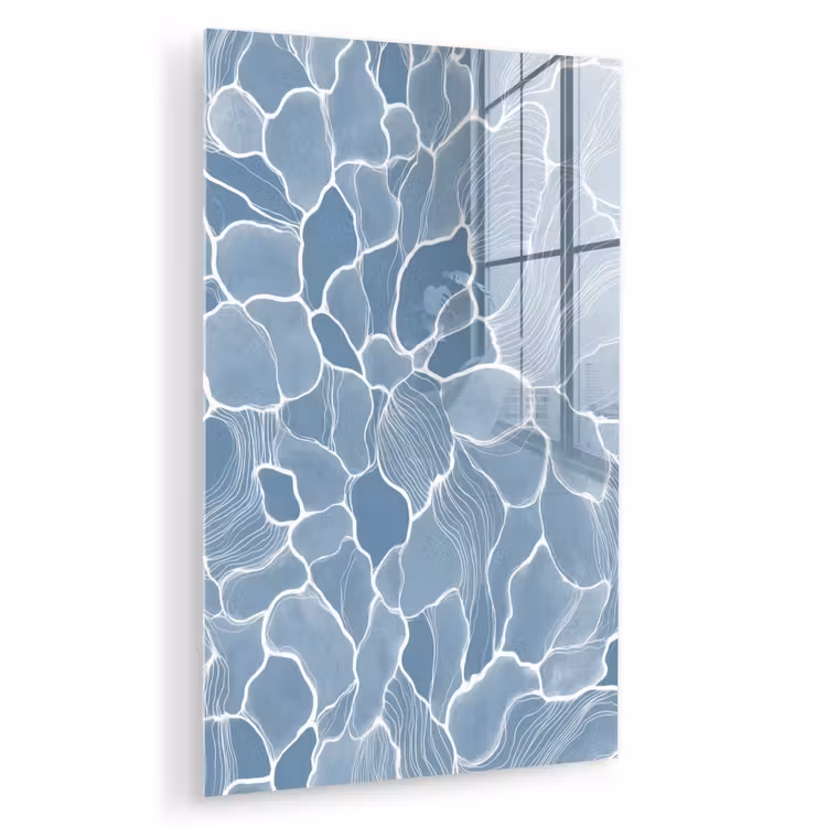 Glas schilderij - Abstract - Blauw - Bladeren — 1