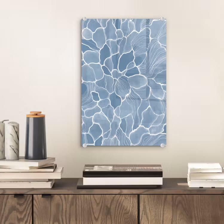Glas schilderij - Abstract - Blauw - Bladeren — 2