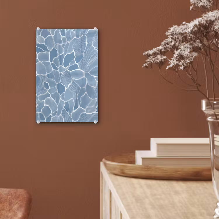 Glas schilderij - Abstract - Blauw - Bladeren — 6