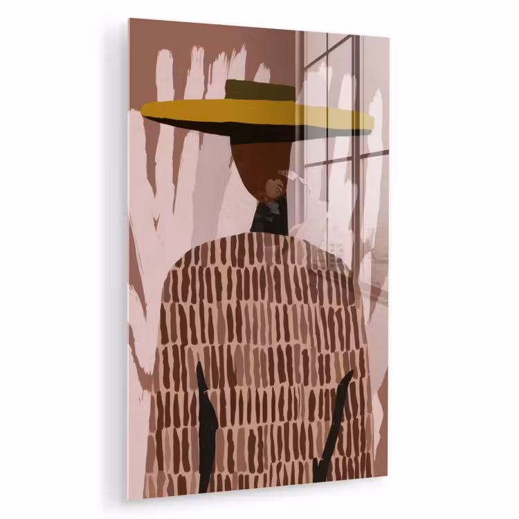 Glas schilderij - Abstract - Figuur - Illustratie - Hoed — 1