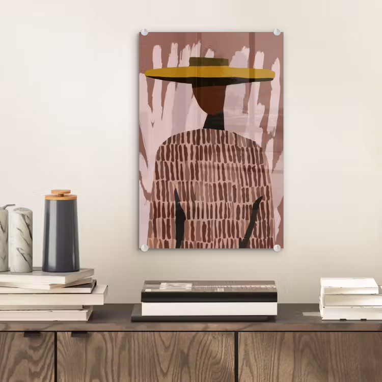 Glas schilderij - Abstract - Figuur - Illustratie - Hoed — 2