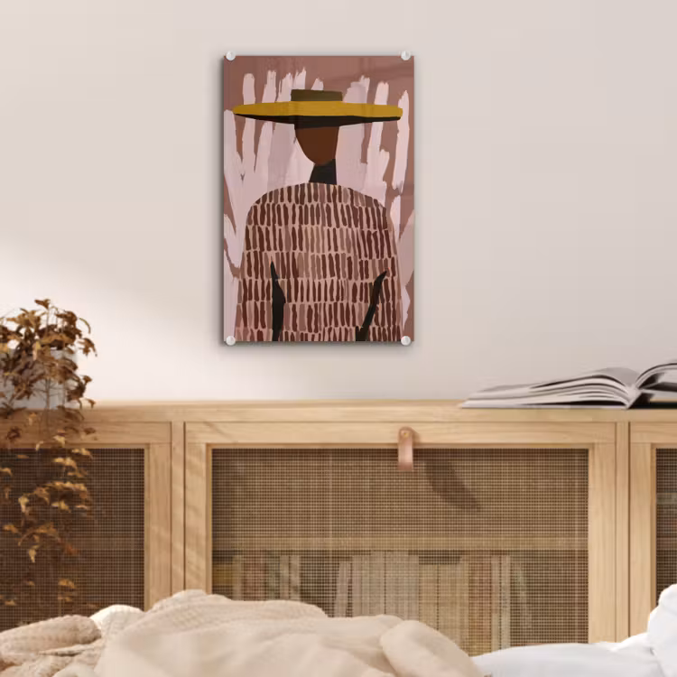 Glas schilderij - Abstract - Figuur - Illustratie - Hoed — 5